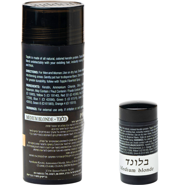 סיבי שיער - סיבי שיער טופיק צבע בלונד 27.5 גרם + אריזת נסיעות 3 גרם מתנה מאת טופיק TOPPIK | | אידיאלית ל- טופיק סיבי שיער | מושלמת ל- {{ product_use_case }}