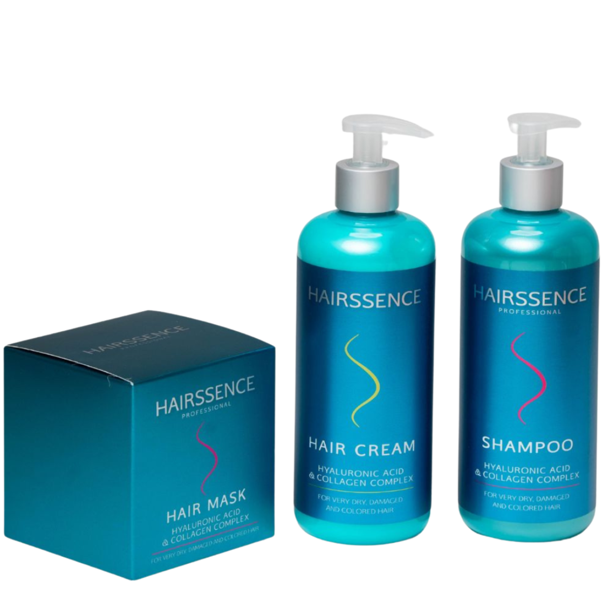 מארז שי - מארז חגיגי HAIRSSENCE חומצה היאלורונית וקולגן שמפו+ מסכה+ קרם לשיער יבש, פגום וצבוע היירסנס מאת היירסנס Hairssence | | אידיאלית ל- הגנה מהשמש היירסנס מסכה לשיער קרם קרם לחות לשיער שמפו לשיער | מושלמת ל- {{ product_use_case }}