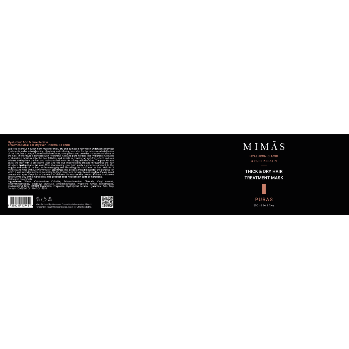 מסכה לשיער - מסכה לשיער עבה, יבש ופגום MIMAS מסדרת פיוראס מועשרת בחומצה היאלורונית וקרטין טהור מימאס 500 מ"ל מאת MIMÃS מימאס | | אידיאלית ל- מימאס מסכה לשיער | מושלמת ל- {{ product_use_case }}