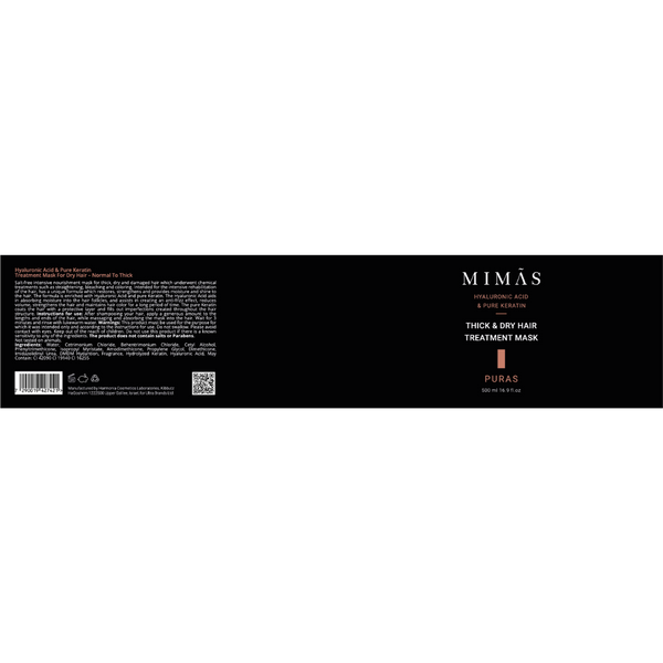 מסכה לשיער - מסכה לשיער עבה, יבש ופגום MIMAS מסדרת פיוראס מועשרת בחומצה היאלורונית וקרטין טהור מימאס 500 מ"ל מאת MIMÃS מימאס | | אידיאלית ל- מימאס מסכה לשיער | מושלמת ל- {{ product_use_case }}
