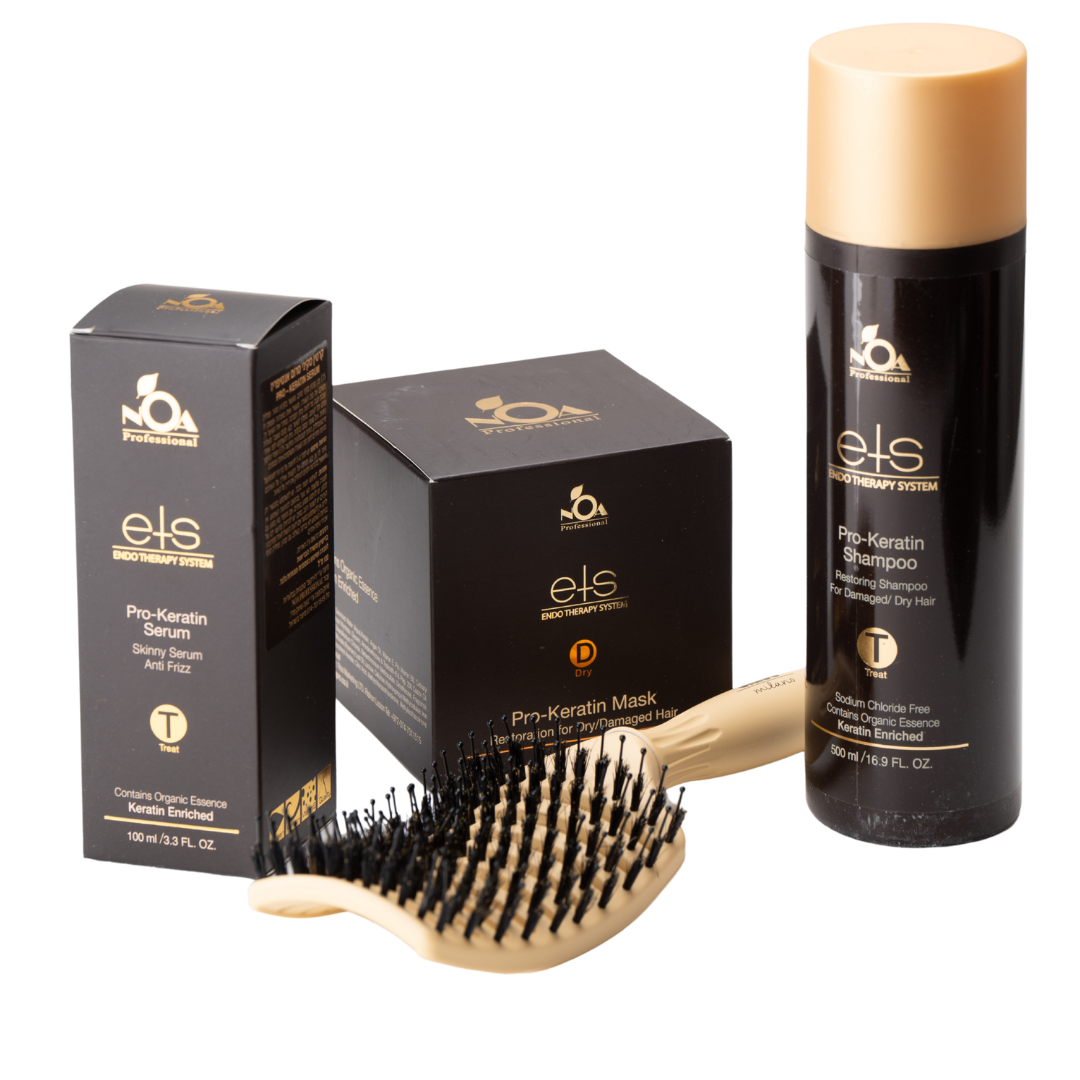 מארז שי - ערכה לשיער PRO KERATIN לשיקום שיער יבש ופגום שמפו, מסכה, סרום + מברשת מתנה ETS מאת נועה שיווק פרו בעמ NOA MARKETING | | אידיאלית ל- מארזי שי נועה שיווק פרו בעמ | מושלמת ל- {{ product_use_case }}