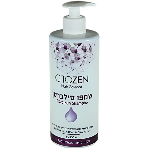 שמפו לשיער - שמפו ללא מלחים לשיער צבוע בלונד Silversun סילברסן 500 מ"ל ציטוזן מאת ציטוזן CITOZEN | | אידיאלית ל- ללא מלחים ציטוזן קיון שמפו לשיער שמפו לשיער בלונד גוונים ומובהר | מושלמת ל- {{ product_use_case }}