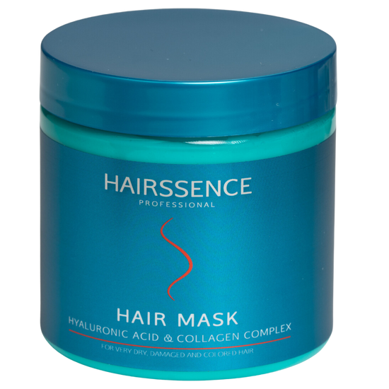 - מסכה לשיער HAIRSSENCE חומצה היאלורונית וקולגן לשיער יבש, פגום וצבוע 500 מ
