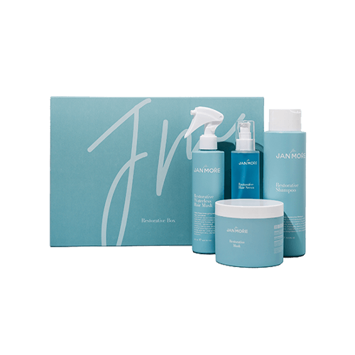 מארז שי - מארז RESTORATIVE Premium שמפו, מסכה, סרום ומסכה ללא שטיפה JAN MORE מאת ז׳אן מור JAN MOŔE | | אידיאלית ל- ז׳אן מור מארזי שי שיקום שיער | מושלמת ל- {{ product_use_case }}